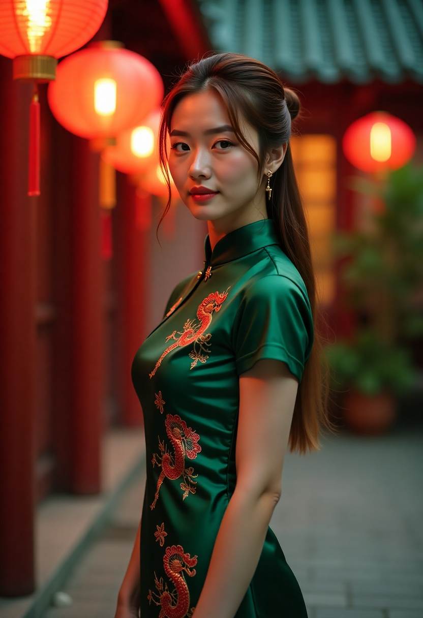 银杏巷口街景，黄昏路灯刚亮